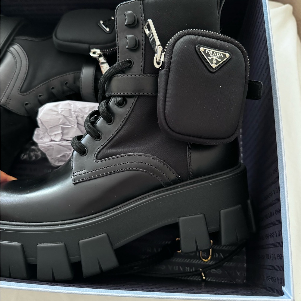 AUTHENTIC PRADA NYLON MONOLITH COMBAT BOOTS with MINI POUCHES size 37